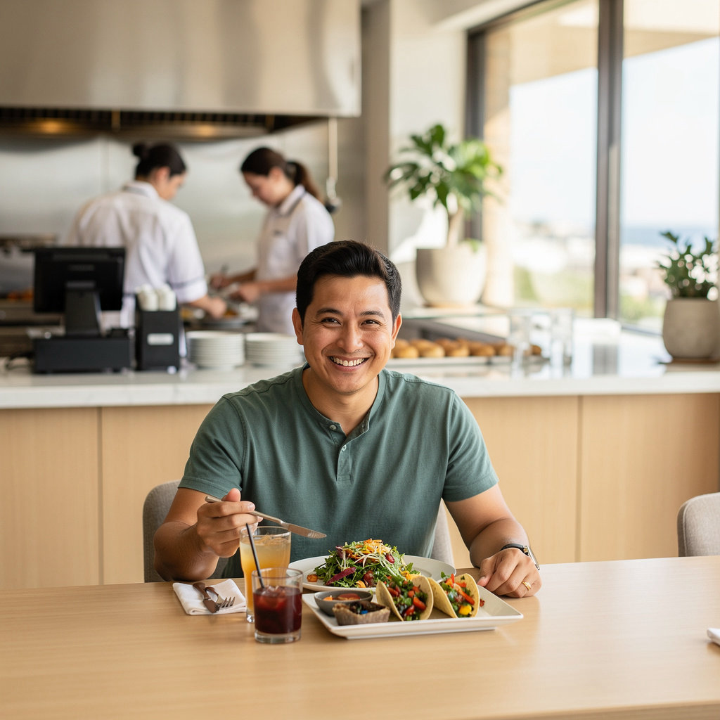 Santa Barbara Food Connection diverse menu featuring tacos, burritos, and birria plates in a casual dining setting